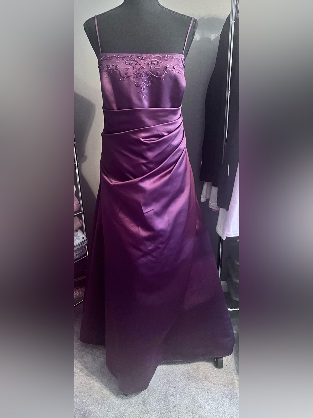David's Bridal Strapless Plum Purple Prom Gown